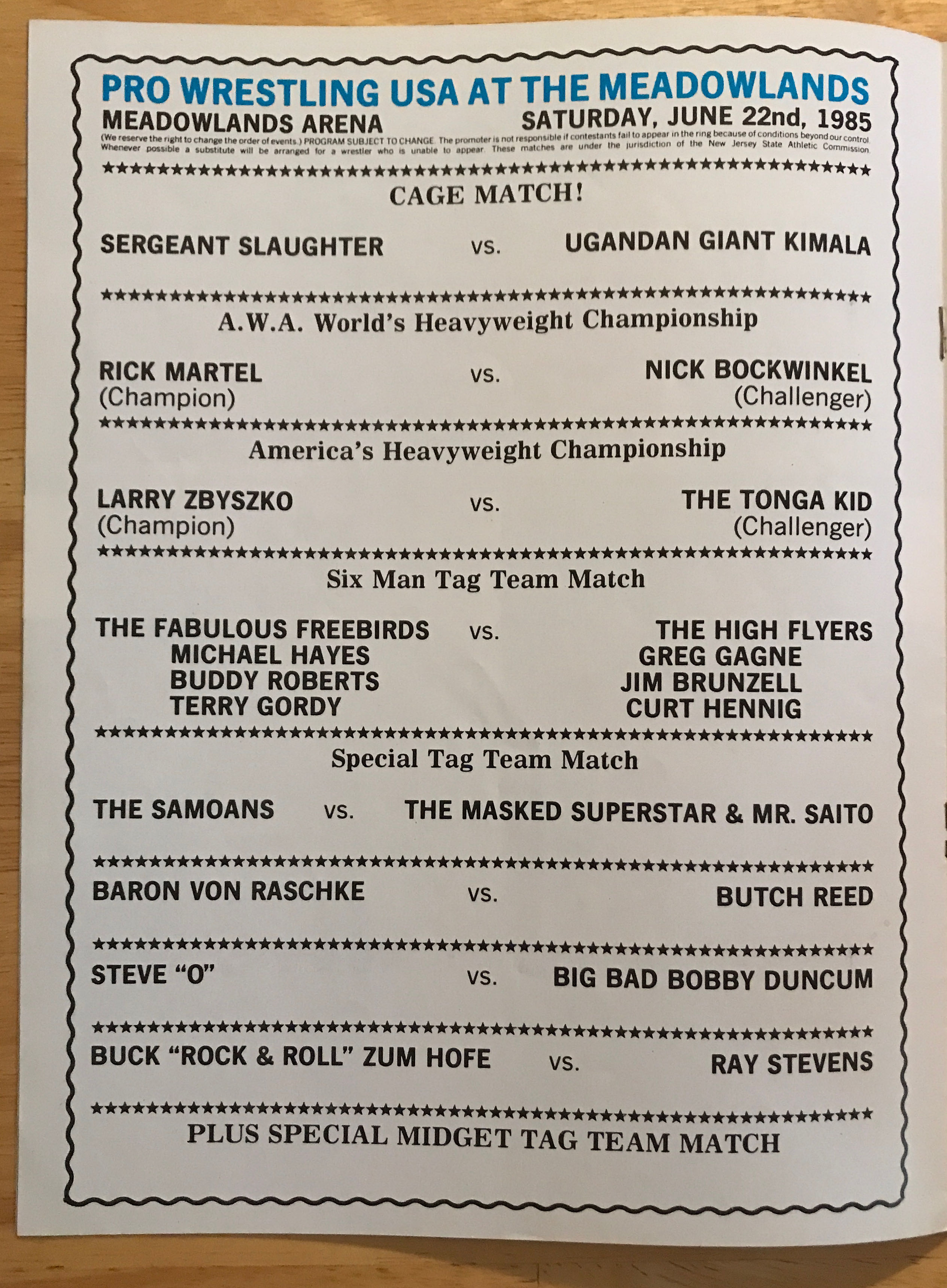 Pro Wrestling U. S. A. Major League Wrestling Program 06/22/1985  (June) magazine collectible - Main Image 2