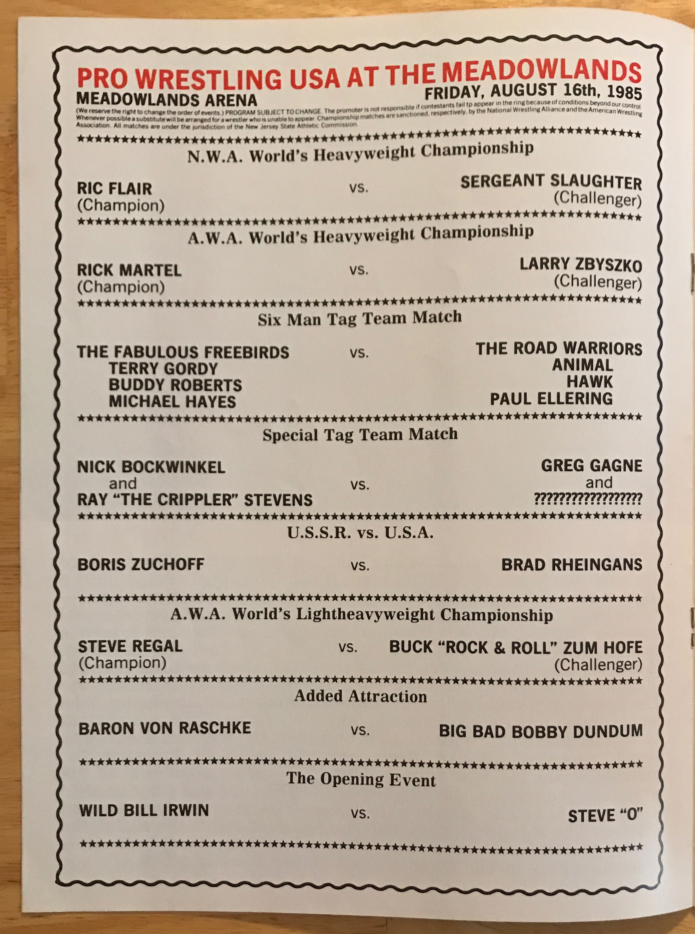 Pro Wrestling U. S. A. Major League Wrestling Program 08/16/1985  (August) magazine collectible - Main Image 2