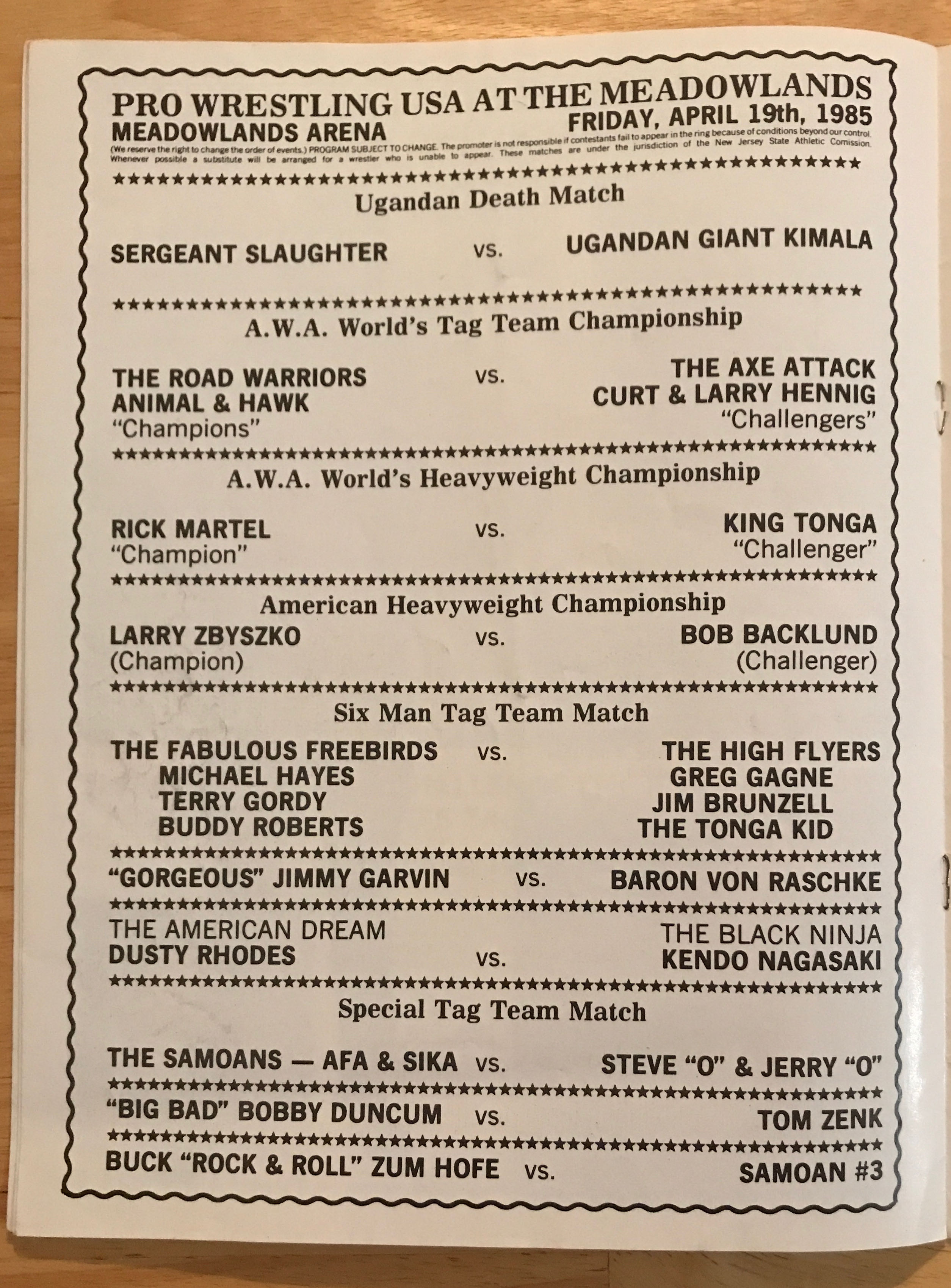 Pro Wrestling U. S. A. Major League Wrestling Program #1115 (USA #11) 04/19/1985  (April) magazine collectible - Main Image 2