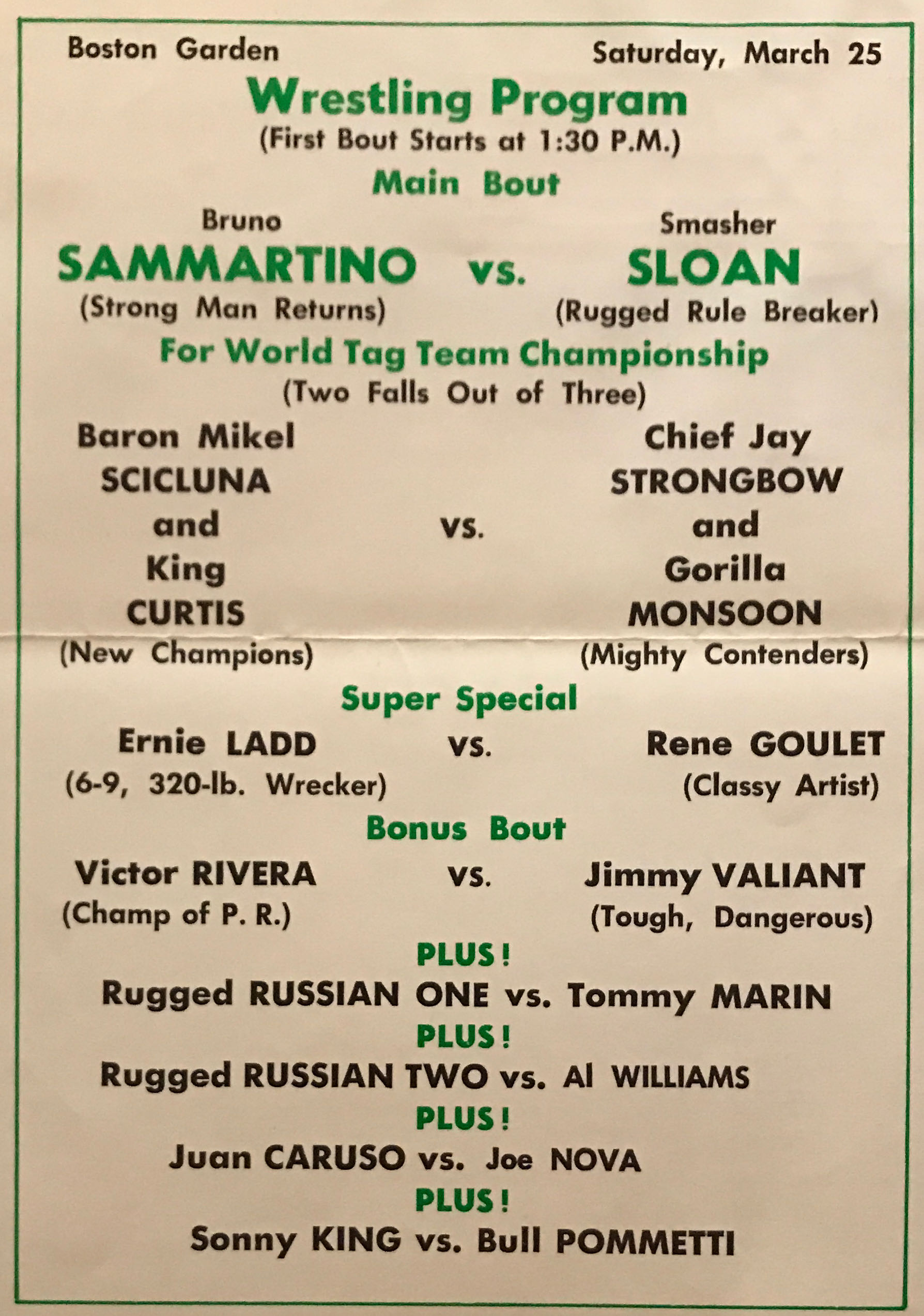 WWWF World Championship Wrestling from Boston Program 03/25/1972  (March) magazine collectible - Main Image 2