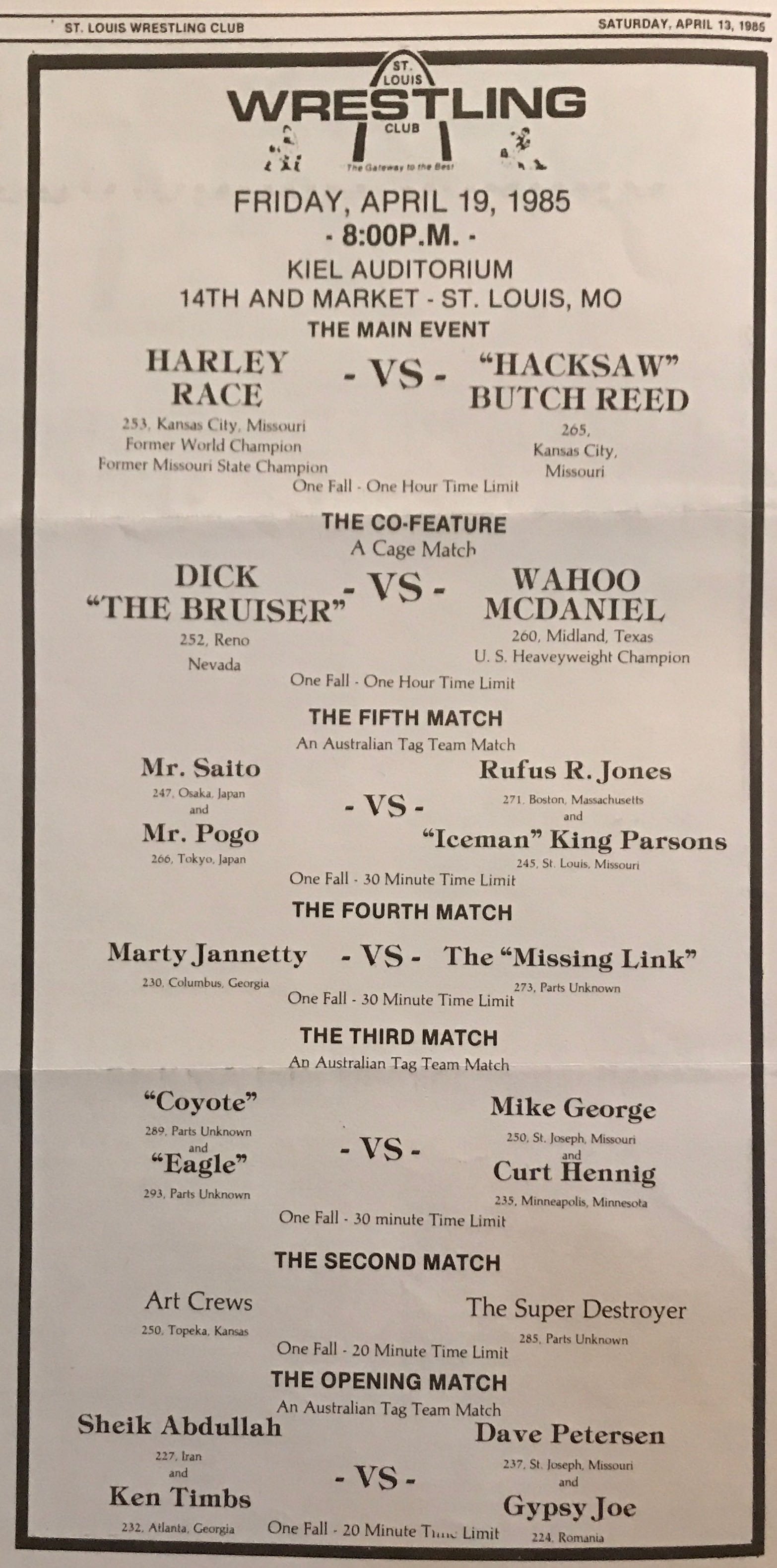 St. Louis Wrestling Club Vol. 20, 10 07/12/1985  (July) magazine collectible - Main Image 2