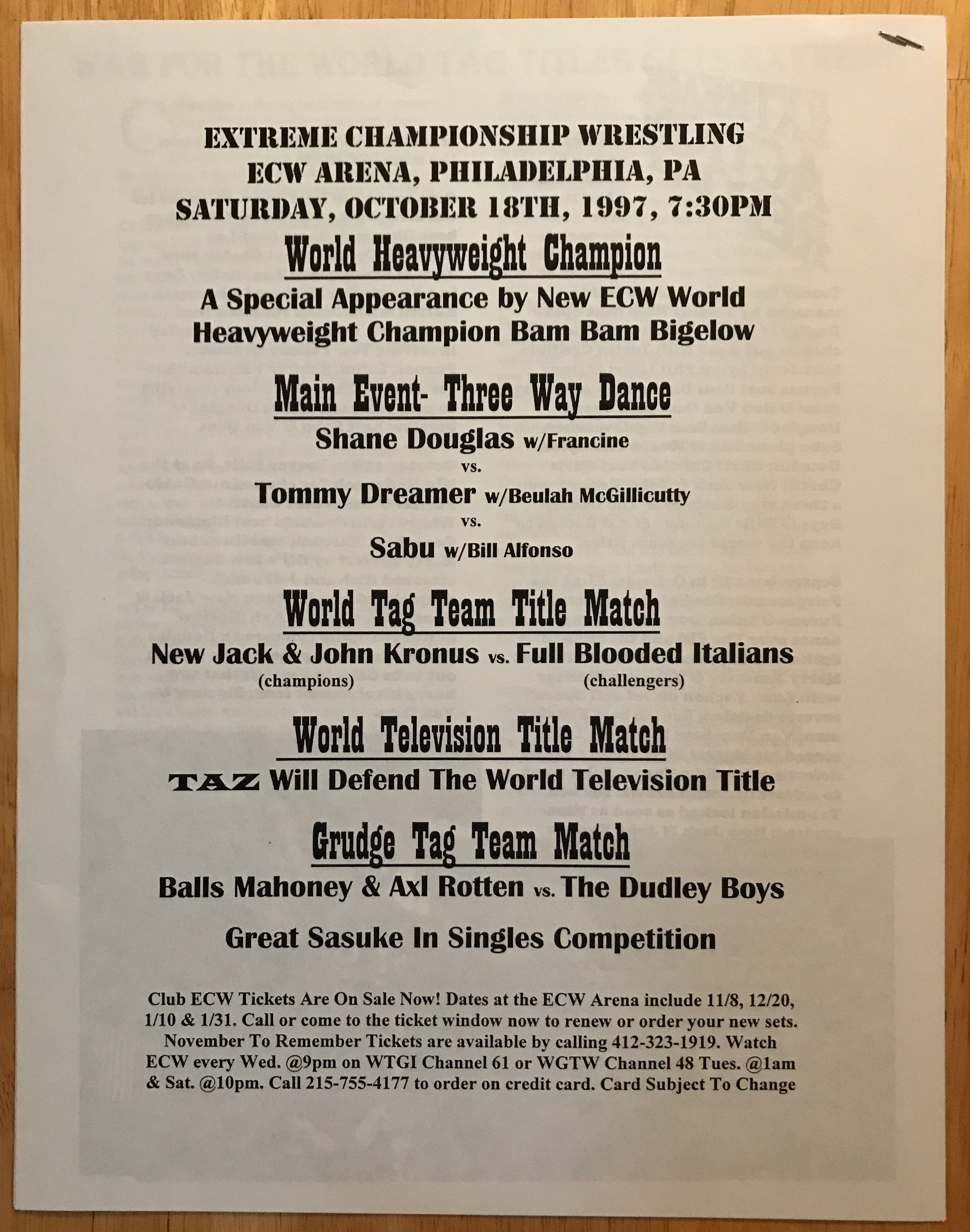 ECW Program Philadelphia, PA 10/18/1997  (October) magazine collectible - Main Image 2