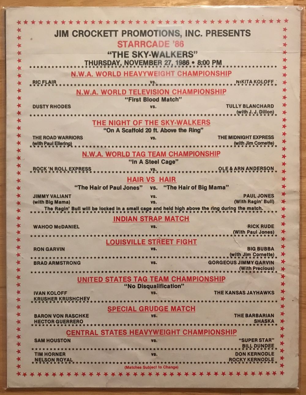NWA Starrcade ‘86: The Sky Walkers Program  (November) magazine collectible - Main Image 2