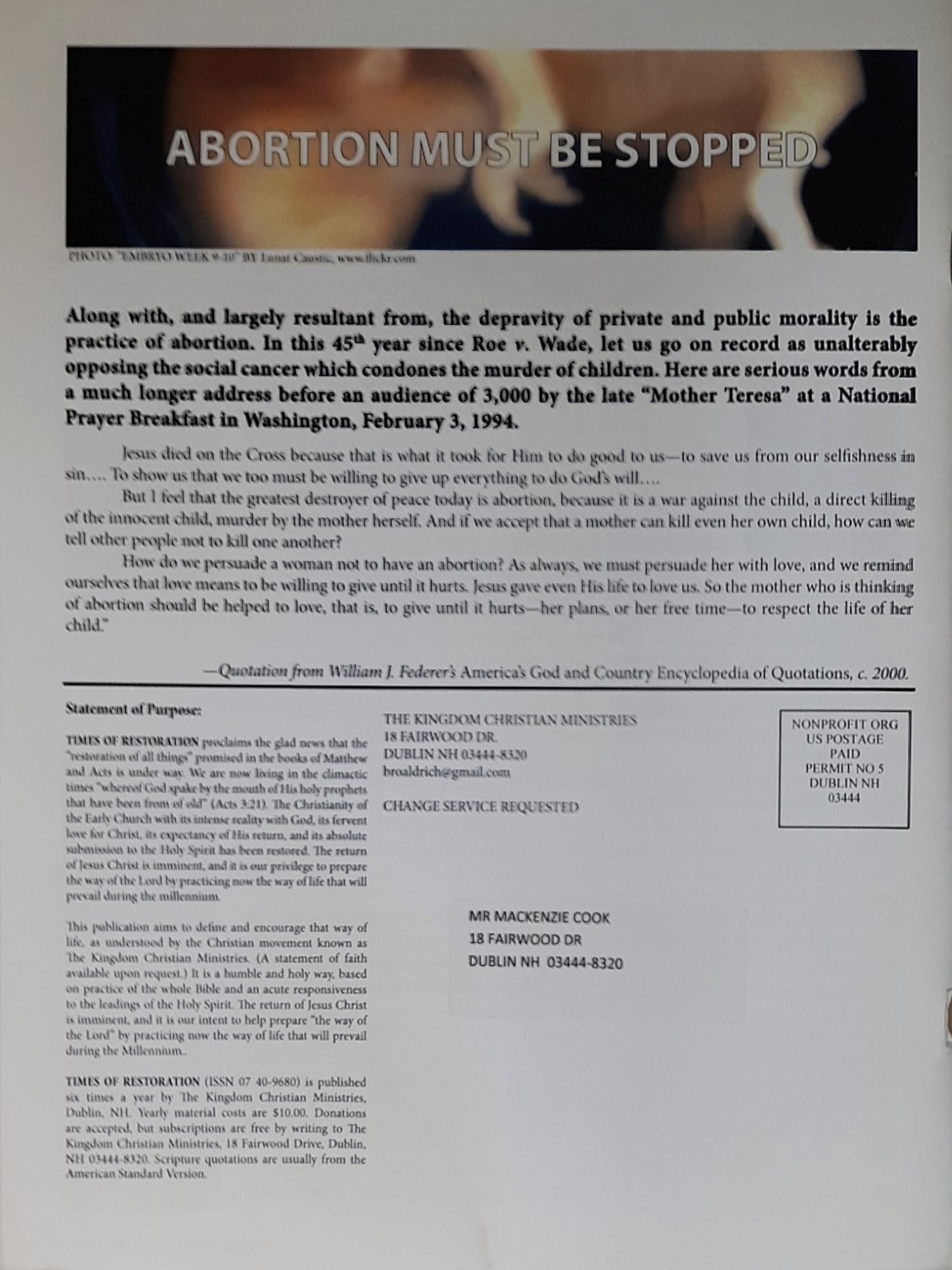 Times Of Restoration 2018 01/02  (January) magazine collectible - Main Image 2