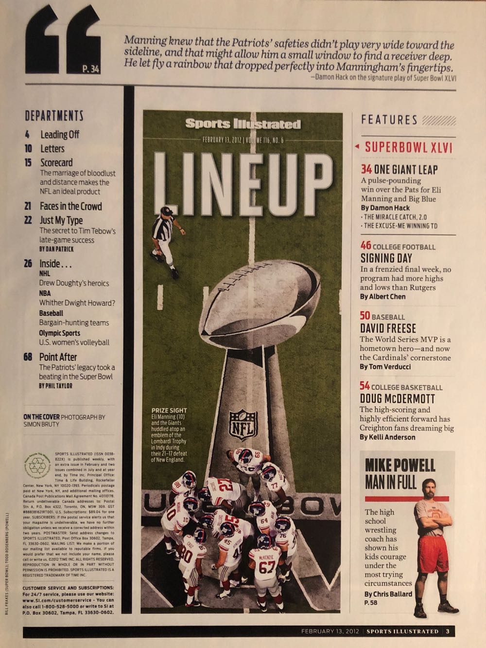 Sports Illustrated: February 13, 2012  (February) magazine collectible [Barcode 07244010094721] - Main Image 2