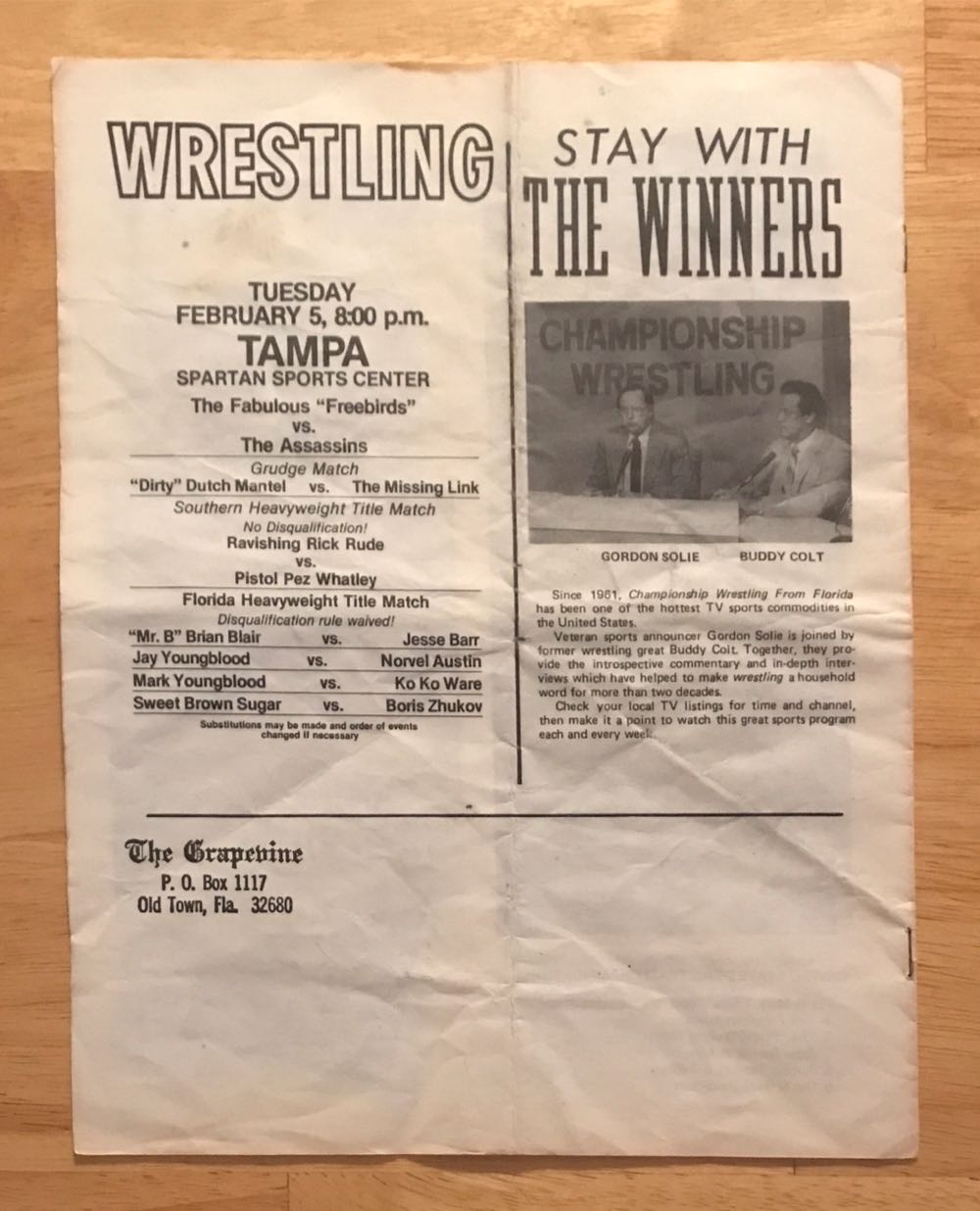 Championship Wrestling From Florida: The Grapevine Vol. VIII, No. 5  (February) magazine collectible - Main Image 2