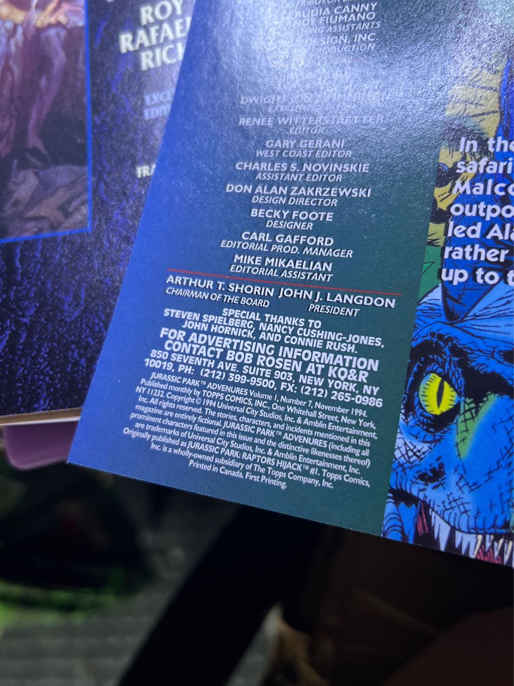 Jurassic Park Adventures - 7 - Topps Comics  (November) magazine collectible [Barcode 07189647425107] - Main Image 2