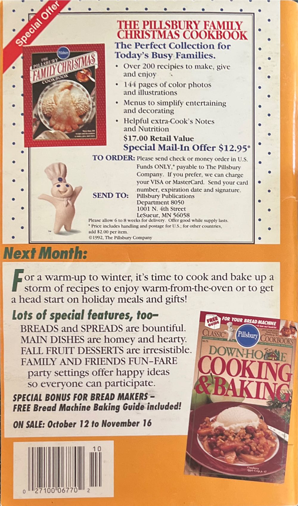 Pillsbury Classic Cookbooks Family Dinners  (October) magazine collectible [Barcode 02710006770210] - Main Image 2
