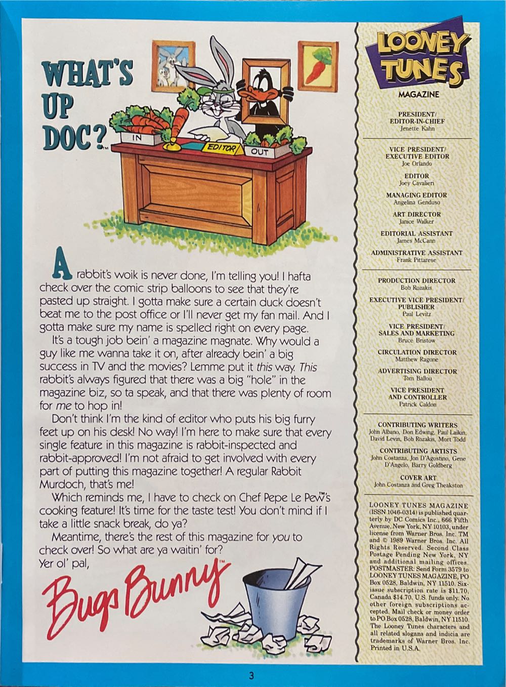 Looney Tunes Magazine (1989/1990 Winter) #1 Warner Bros. Presents  magazine collectible - Main Image 3