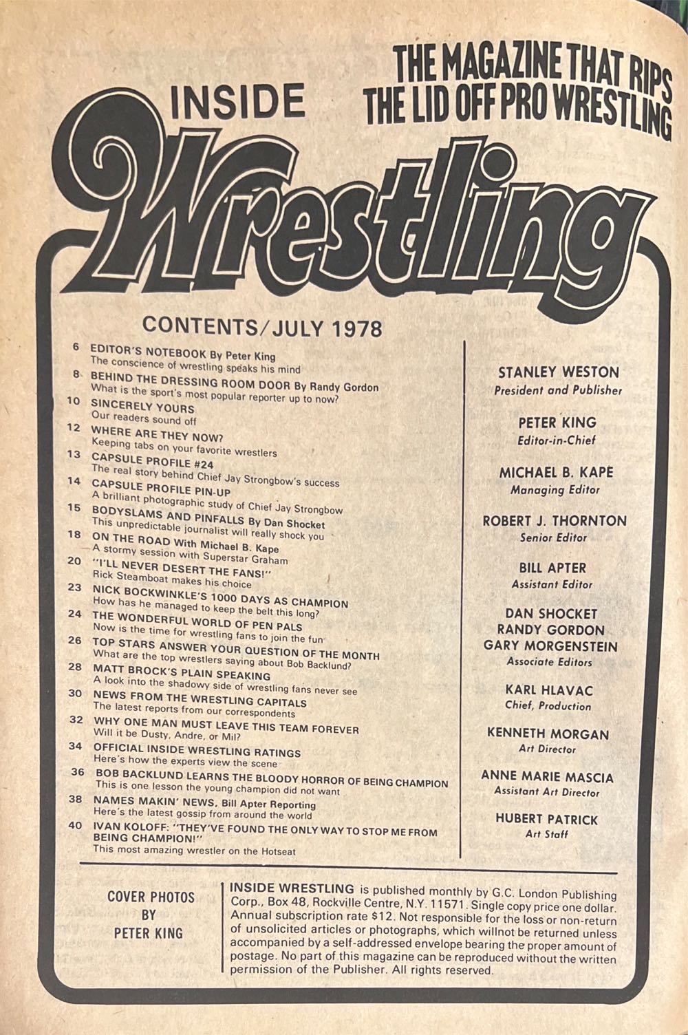 Inside Wrestling July Magazine  (July) magazine collectible [Barcode 07189647727607] - Main Image 2