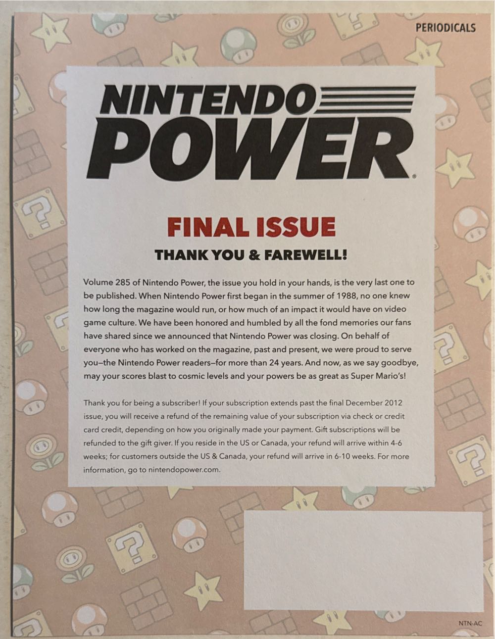 Nintendo Power 285 Last Issue  (December) magazine collectible - Main Image 2
