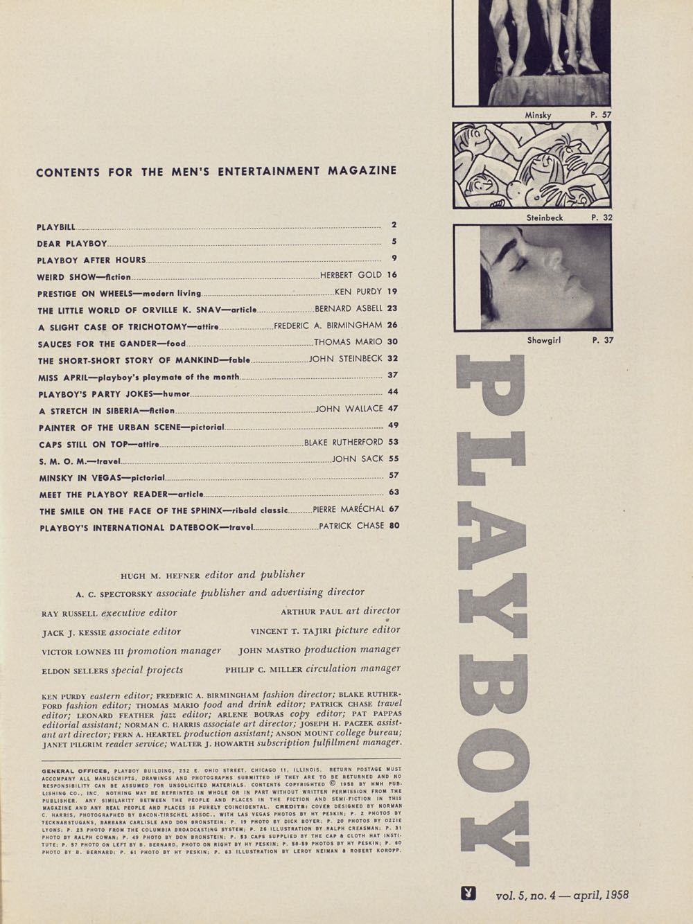 PB0504 Playboy April 1958  (April) magazine collectible - Main Image 2