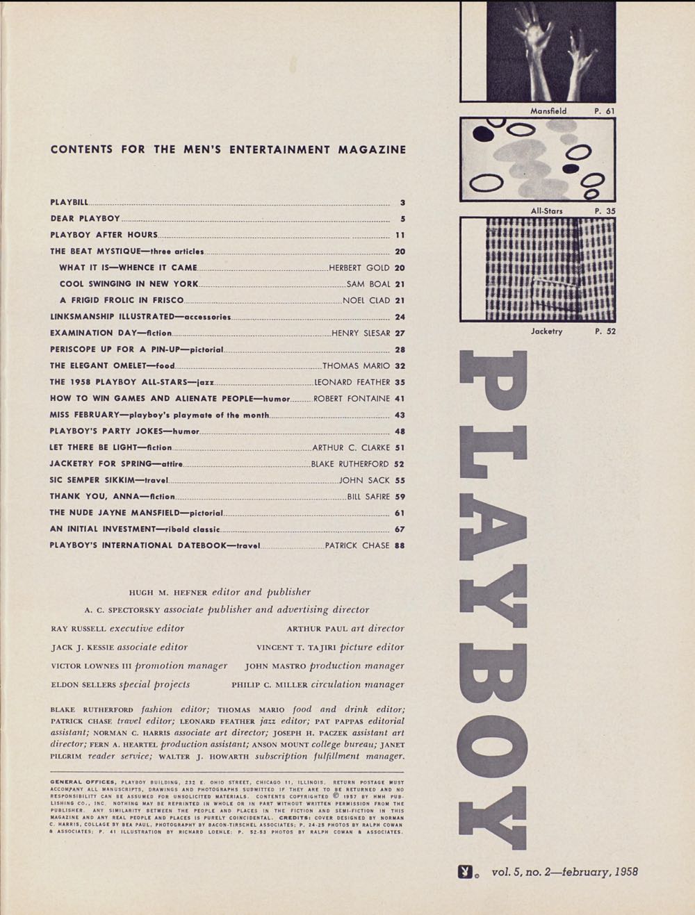 PB0502 Playboy February 1958  (February) magazine collectible - Main Image 2