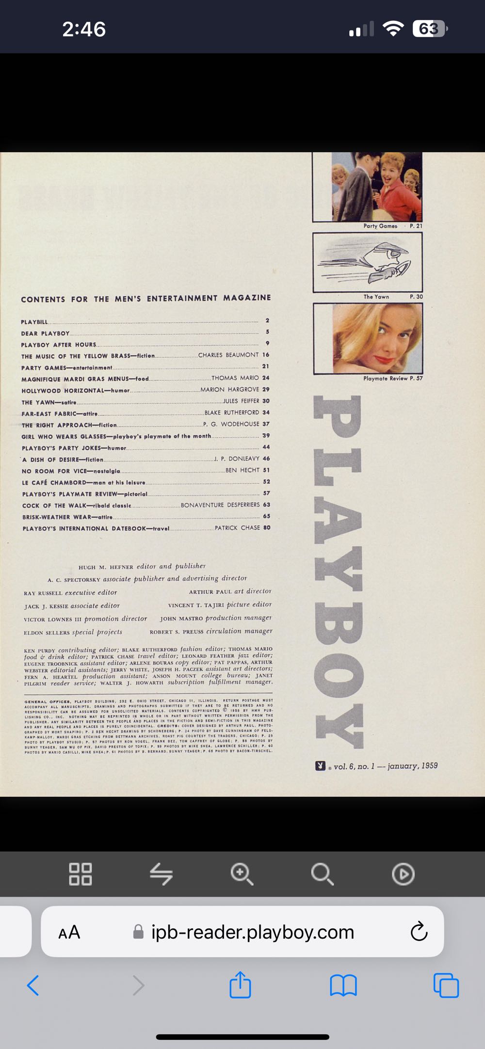 PB0601 Playboy January 1959  (January) magazine collectible - Main Image 2