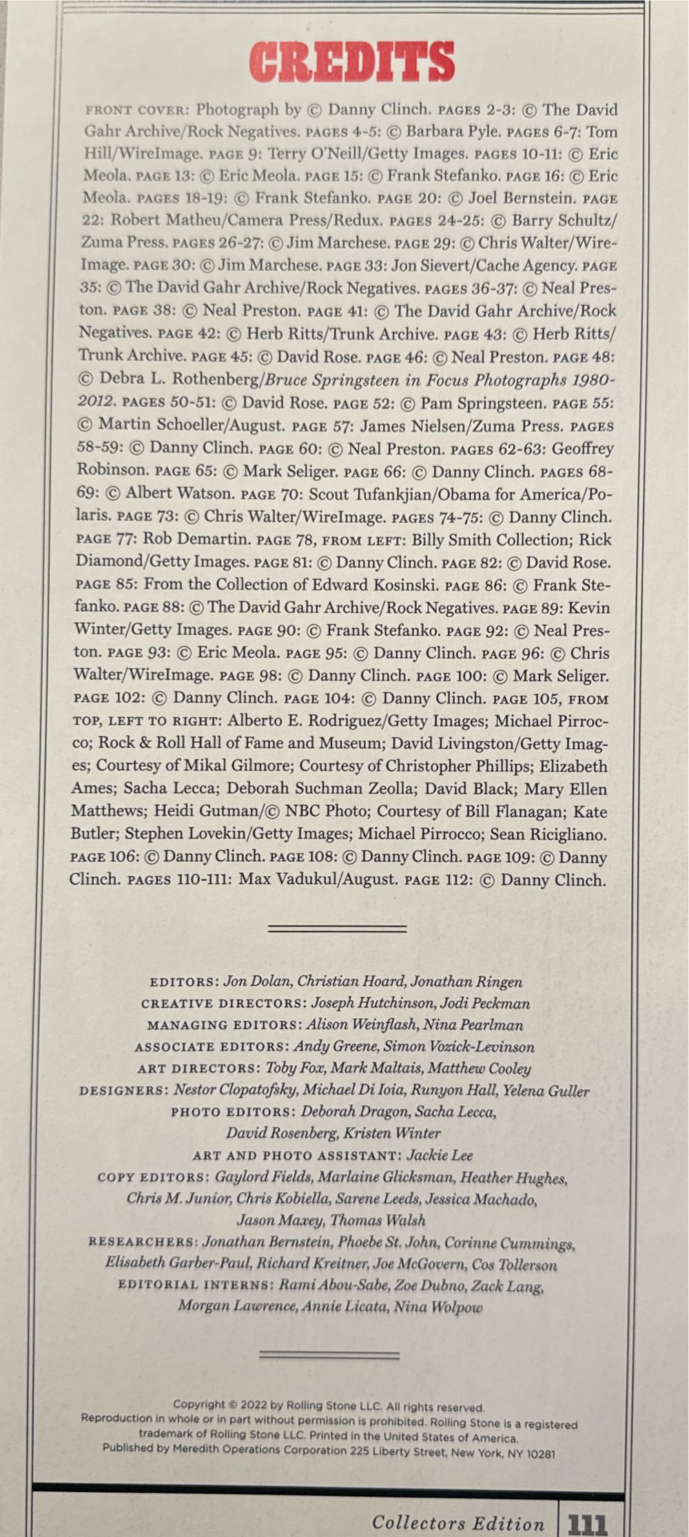 Rolling Stone Collectors Edition Bruce Springsteen 2022 Reissue  (April) magazine collectible [Barcode 07244010672725] - Main Image 3