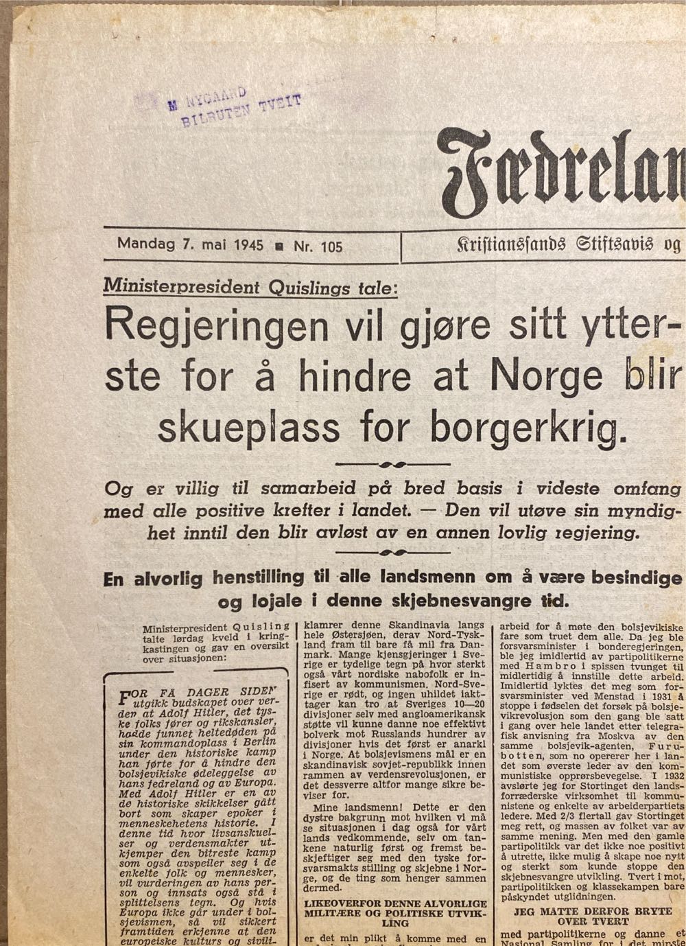 Fædrelandsvennen (H) (May) magazine collectible - Main Image 1