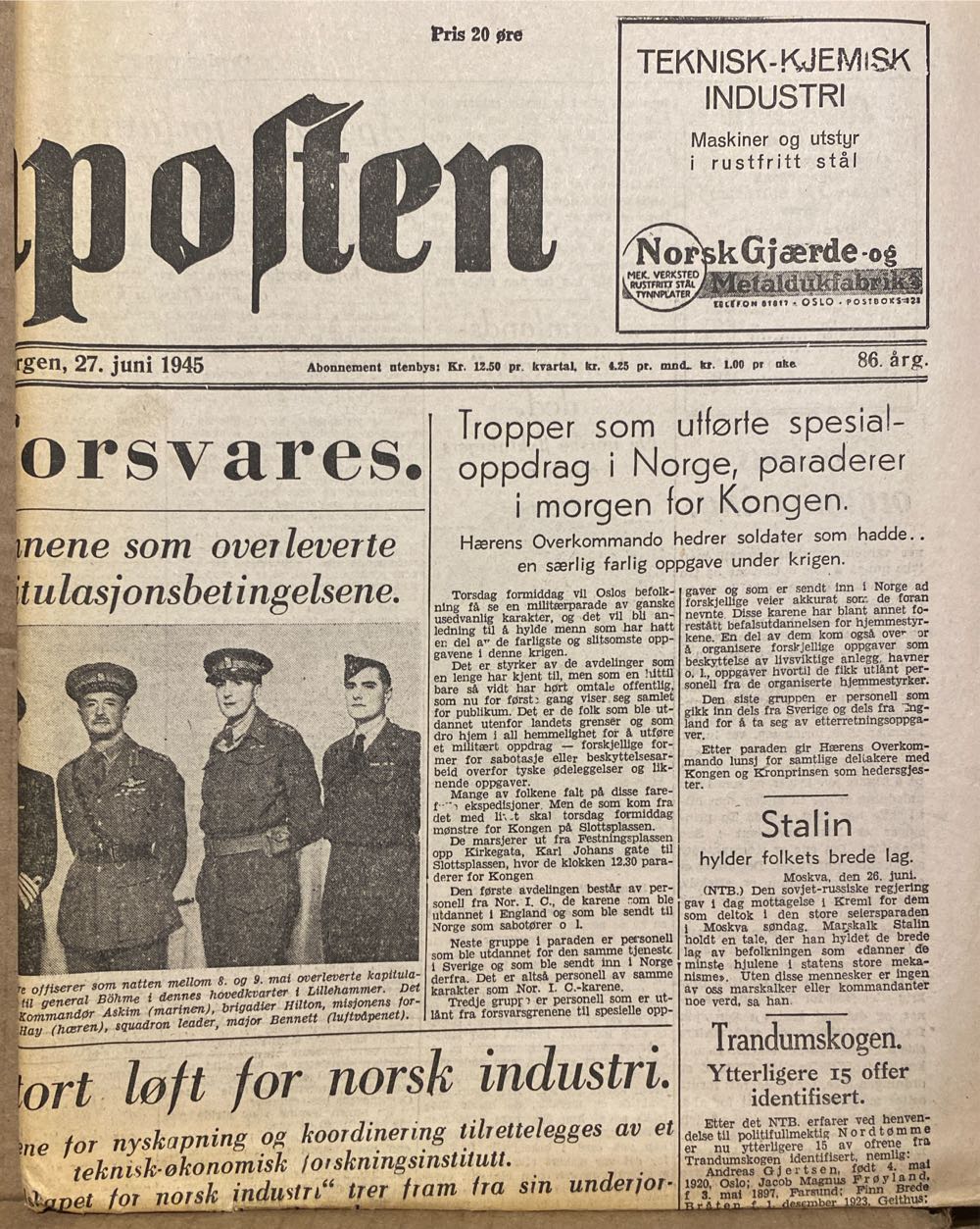 Aftenposten (H)  (June) magazine collectible - Main Image 2