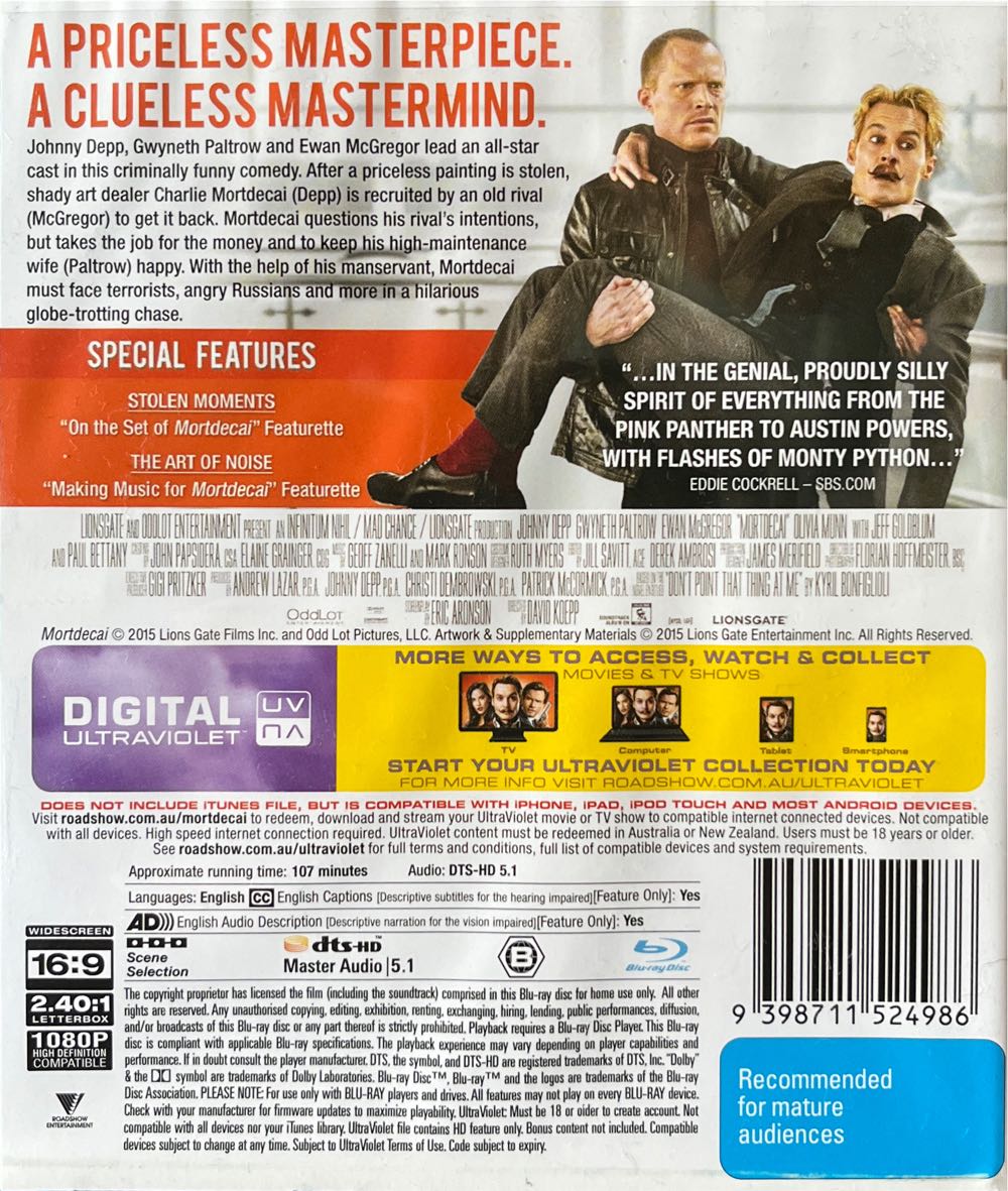Mortdecai Blu-ray movie collectible [Barcode 9398711524986] - Main Image 2