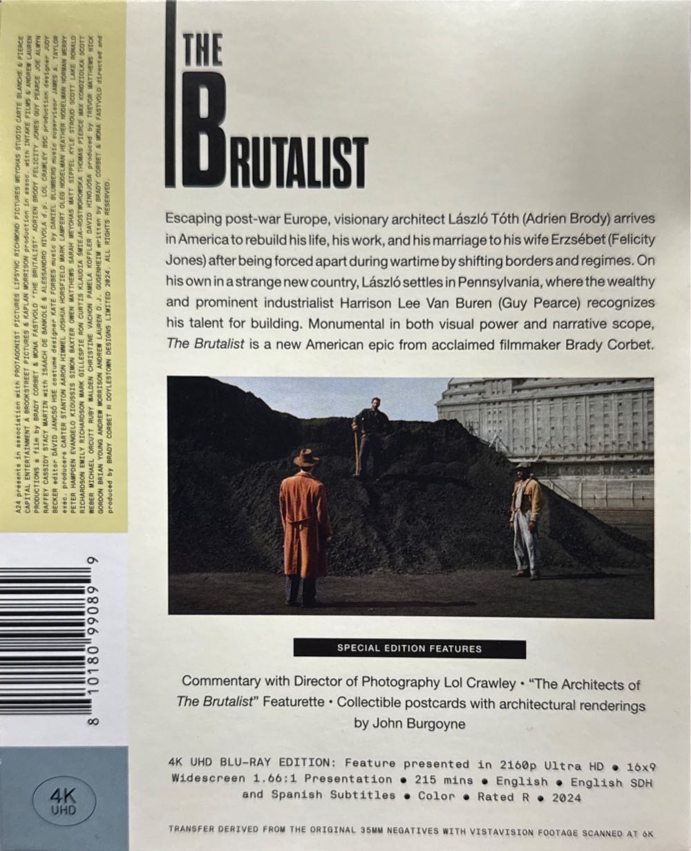 The Brutalist 4K Ultra HD movie collectible [Barcode 810180990899] - Main Image 2