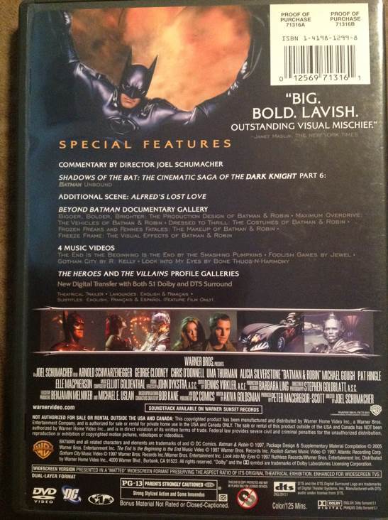 Batman 4: Batman and Robin DVD movie collectible [Barcode 012569713161] - Main Image 2