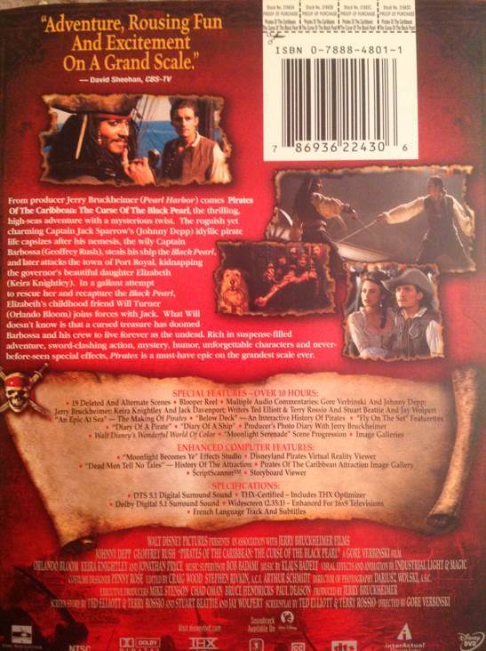 Pirates of the Caribbean: Curse of the Black Pearl DVD movie collectible [Barcode 786936224306] - Main Image 2