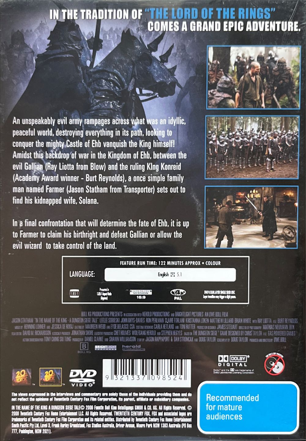 In the Name of the King: A Dungeon Siege Tale DVD movie collectible [Barcode 9321337098524] - Main Image 2