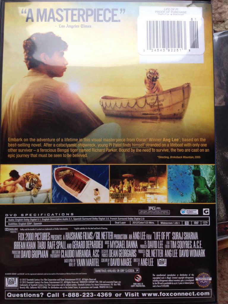 Life of PI DVD movie collectible [Barcode 024543922513] - Main Image 2