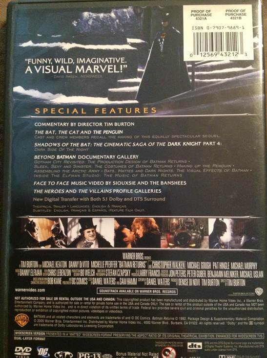 Batman 2: Batman Returns DVD movie collectible [Barcode 012569432123] - Main Image 2