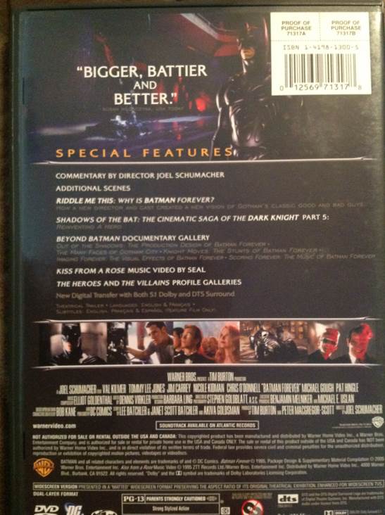 Batman 3: Batman Forever DVD movie collectible [Barcode 012569713178] - Main Image 2