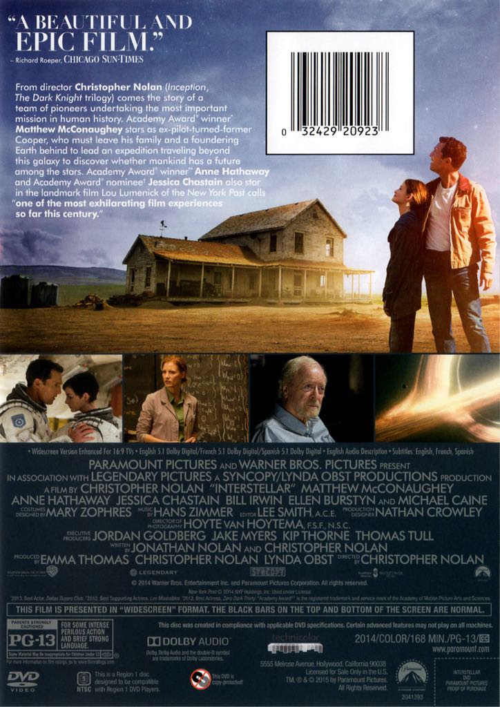Interstellar DVD movie collectible [Barcode 032429209238] - Main Image 2