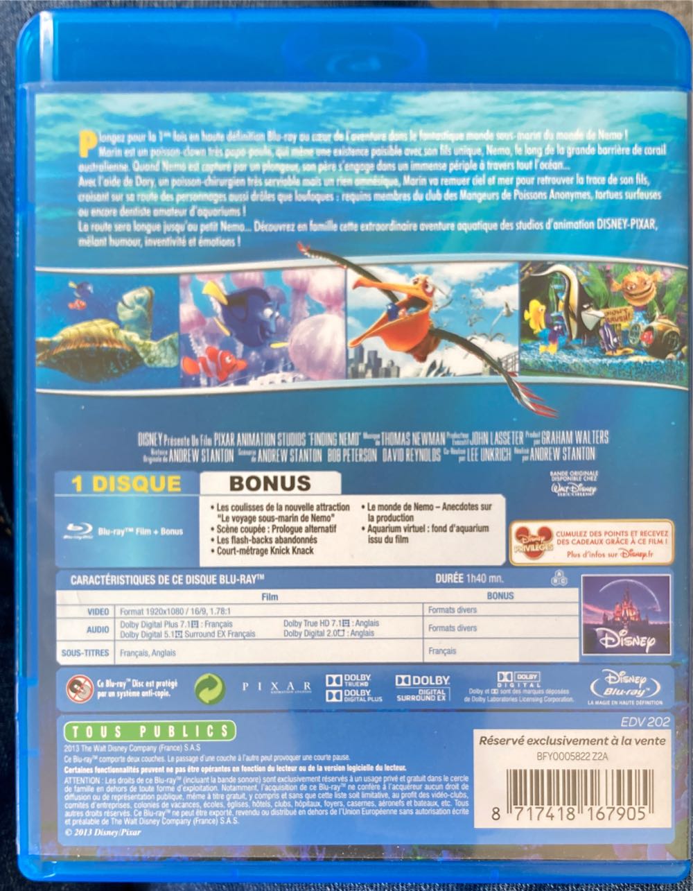 DISNEY                        Le Monde de Nemo Blu-ray movie collectible [Barcode 8717418167905] - Main Image 2