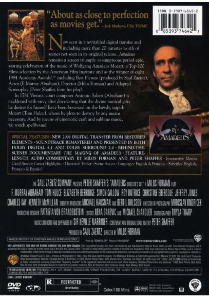 Amadeus Directors Cut DVD movie collectible [Barcode 085393746421] - Main Image 2
