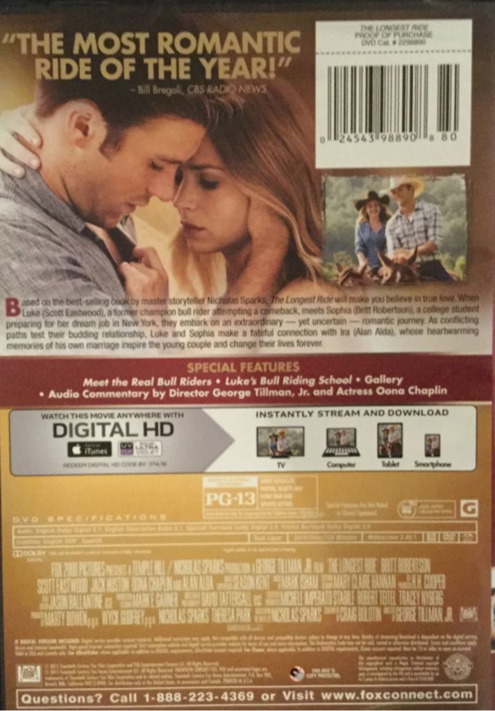 The Longest Ride DVD movie collectible [Barcode 024543988908] - Main Image 2