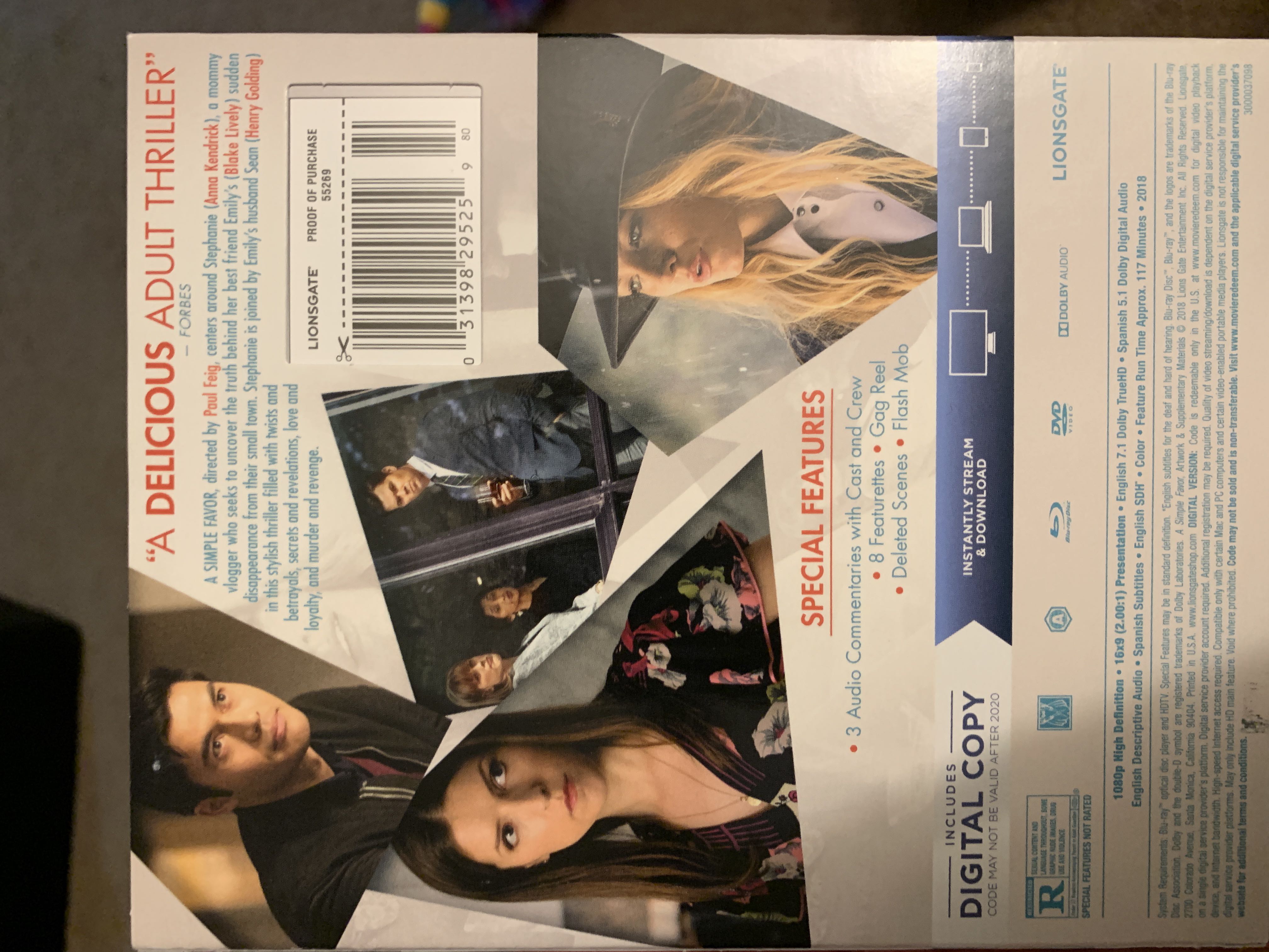 A Simple Favor Blu-ray movie collectible [Barcode 031398295259] - Main Image 2