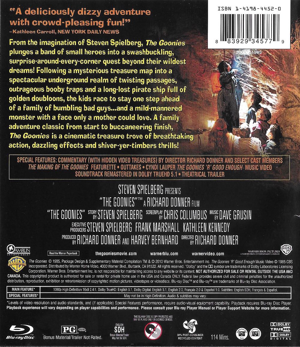 The Goonies Blu-ray movie collectible [Barcode 883929345779] - Main Image 2