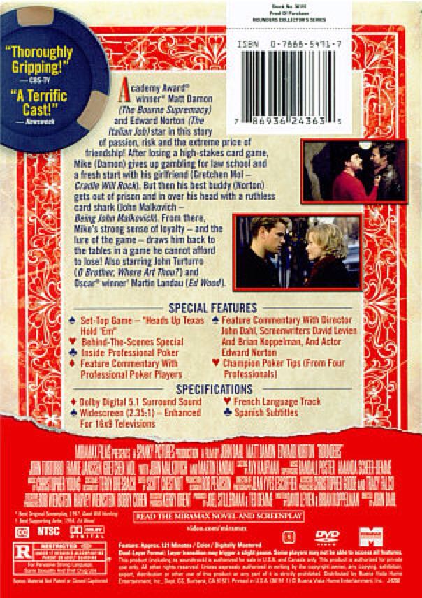 Rounders DVD movie collectible [Barcode 786936243635] - Main Image 2