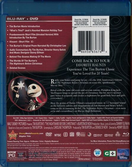 The Nightmare Before Christmas [Blu-Ray & DVD] Blu-ray movie collectible [Barcode 786936836769] - Main Image 2