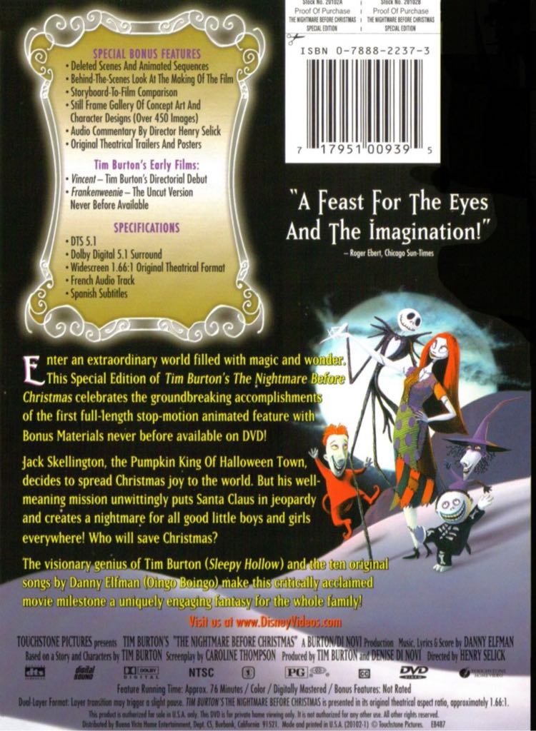 The Nightmare Before Christmas DVD movie collectible [Barcode 8711875945656] - Main Image 2