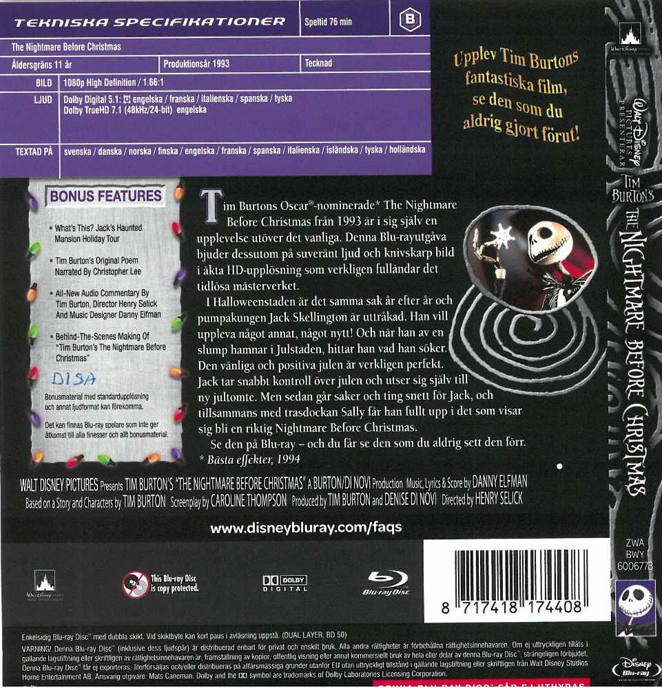 The Nightmare Before Christmas Blu-ray movie collectible [Barcode 8717418174408] - Main Image 3