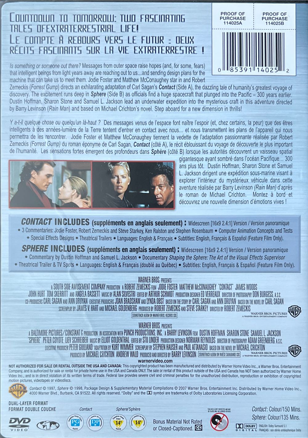 Sci-Fi Double Feature: Contact / Sphere DVD movie collectible [Barcode 085391140252] - Main Image 2