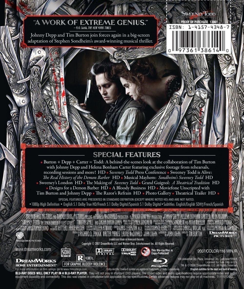 Sweeney Todd: The Demon Barber of Fleet Street DVD movie collectible [Barcode 7321910232712] - Main Image 4