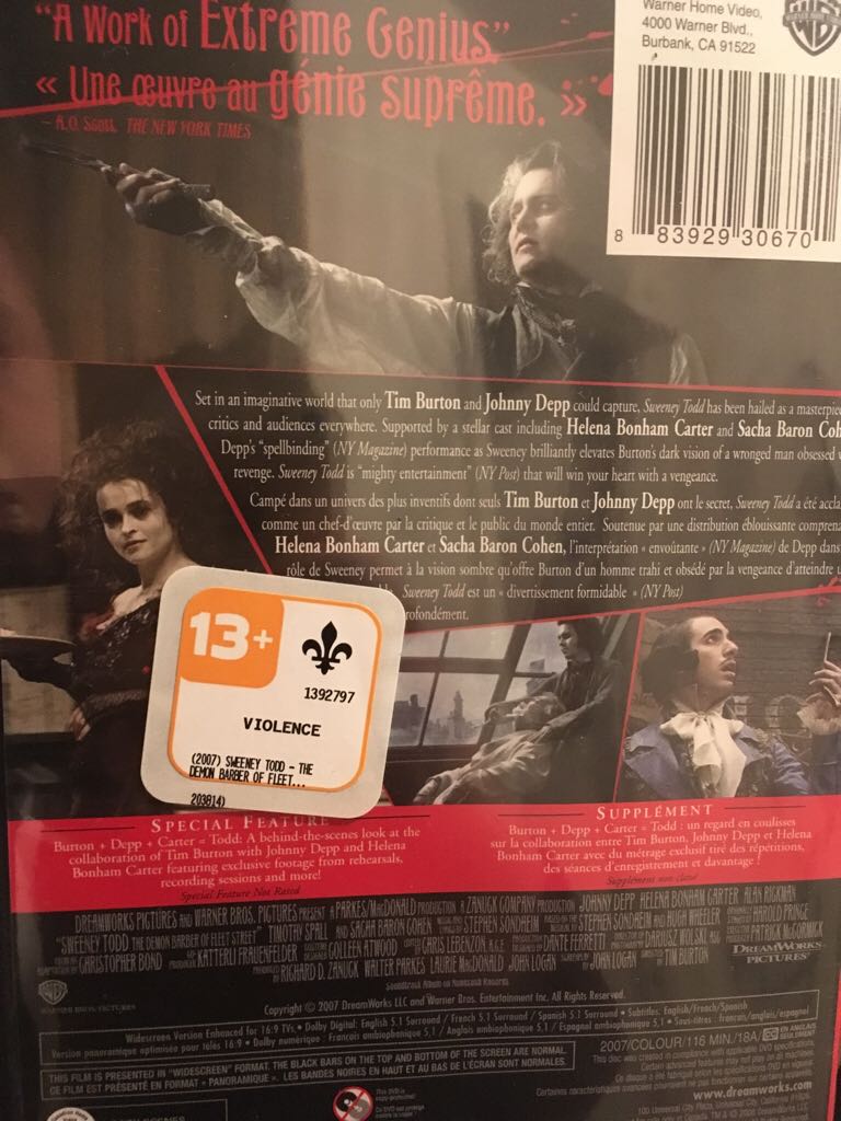 Sweeney Todd : The demon barber of Fleet street DVD movie collectible [Barcode 883929306701] - Main Image 2