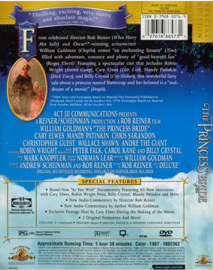 The Princess Bride DVD movie collectible [Barcode 021616806480] - Main Image 2