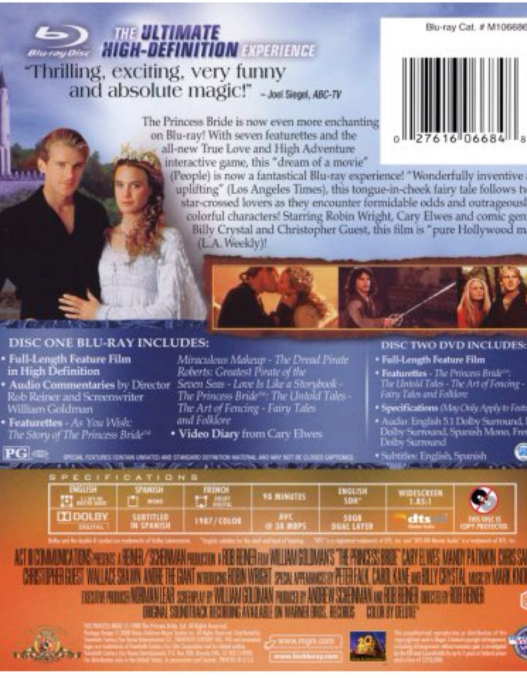 The Princess Bride Blu-ray movie collectible [Barcode 883904233923] - Main Image 2