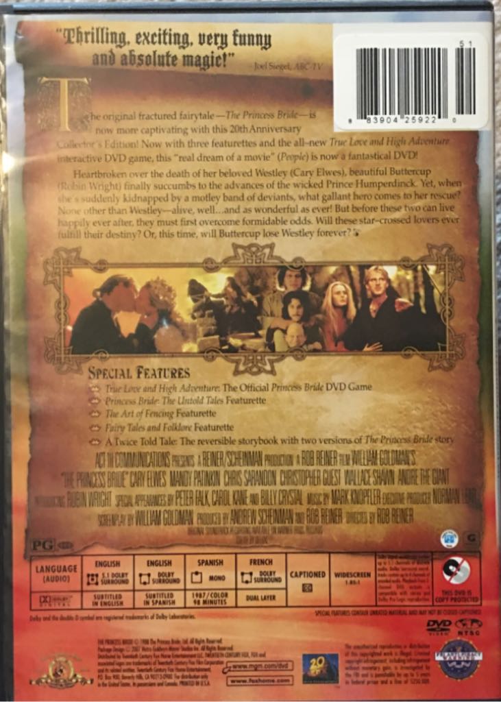The Princess Bride DVD movie collectible [Barcode 883904259220] - Main Image 2