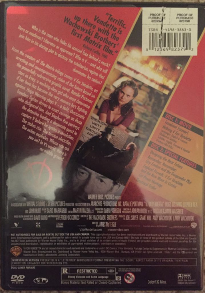 V for Vendetta DVD movie collectible [Barcode 0012569823792] - Main Image 2