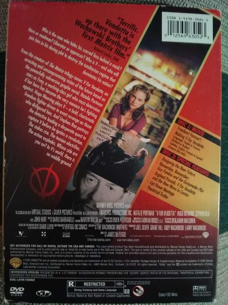 V for Vendetta DVD movie collectible [Barcode 012569830523] - Main Image 3