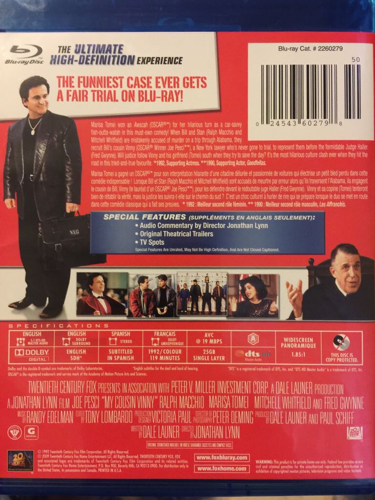 My Cousin Vinny Blu-ray movie collectible [Barcode 024543602798] - Main Image 2