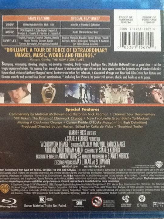 A Clockwork Orange Blu-ray movie collectible [Barcode 085391156741] - Main Image 2