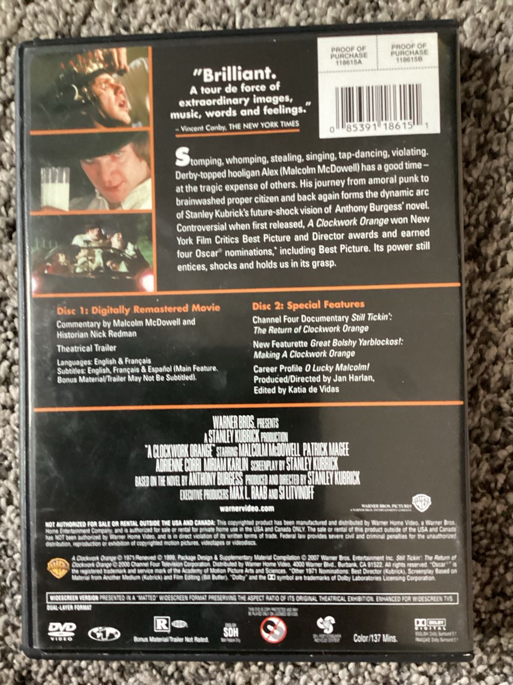 Clockwork Orange, A DVD movie collectible [Barcode 085391186151] - Main Image 3